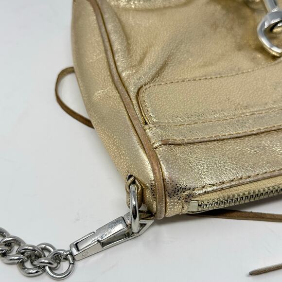 Rebecca Minkoff Mini MAC Metallic Gold Leather Crossbody Bag Silver Chain Strap - Picture 4 of 7